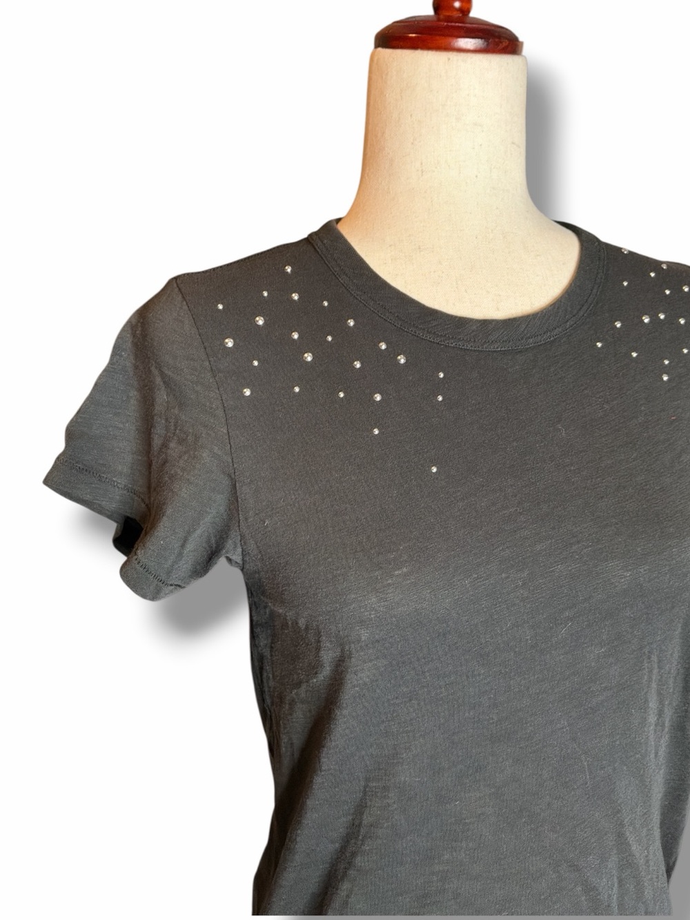 Rag & Bone Washed Black Studded Crewneck Short Sleeve Tee Size Small